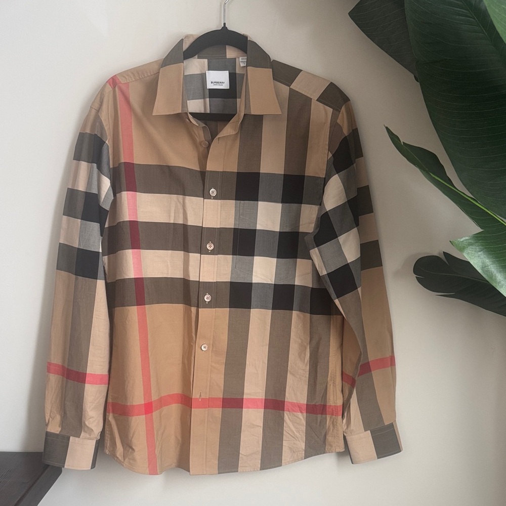 Burberry Men's Beige and Black Plaid Shirt
